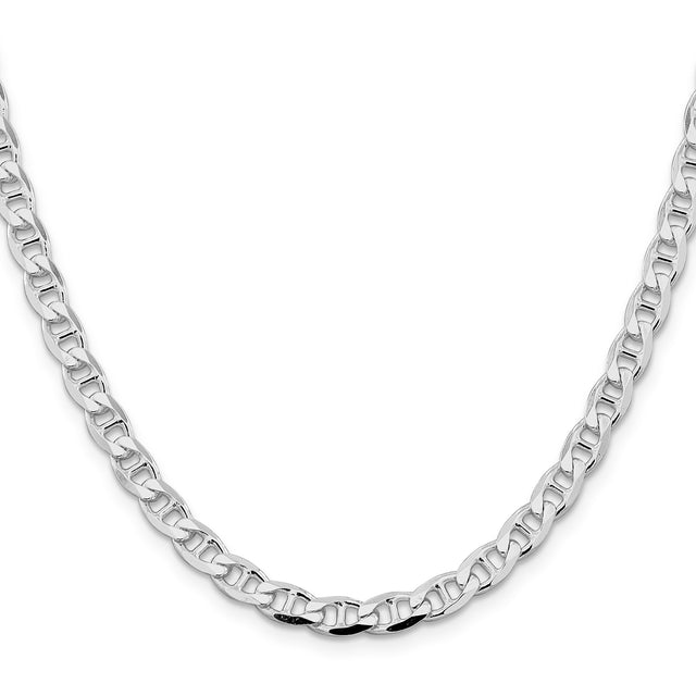 925 White Gold 5.7 mm Polished Chain Necklace, Solid