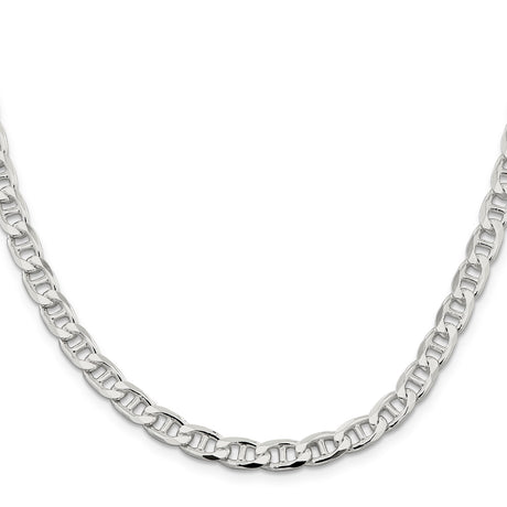 925 White Gold 6.5 mm Polished Chain Necklace, Solid