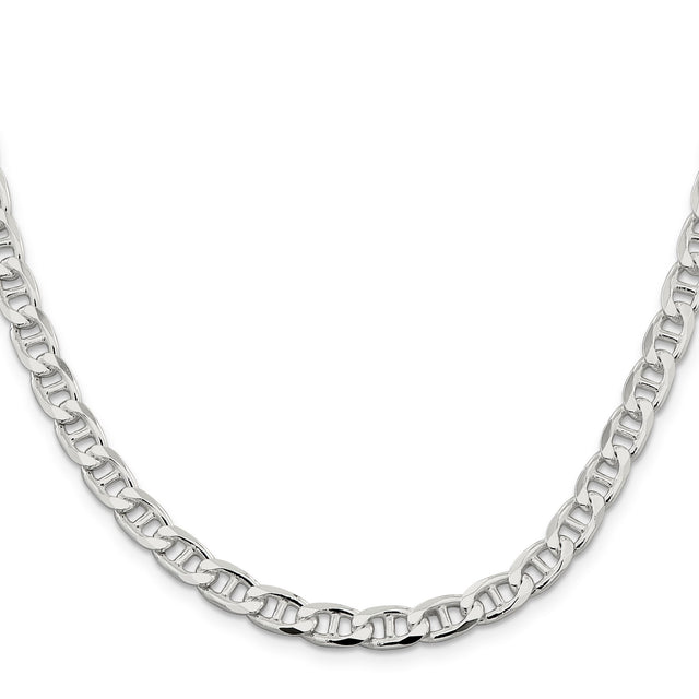 925 White Gold 6.5 mm Polished Chain Necklace, Solid