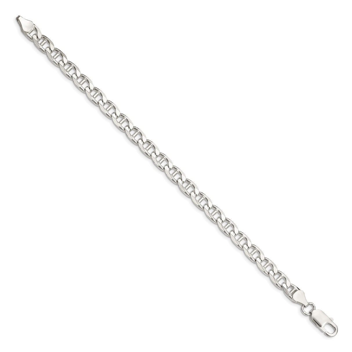 925 White Gold 6.5 mm Polished Chain Anklet, Solid