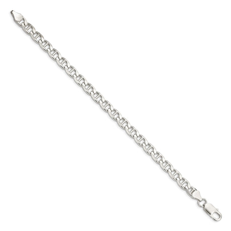 925 White Gold 6.5 mm Polished Chain Anklet, Solid