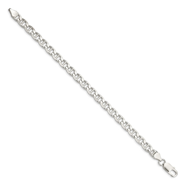 925 White Gold 6.5 mm Polished Chain Bracelet, Solid