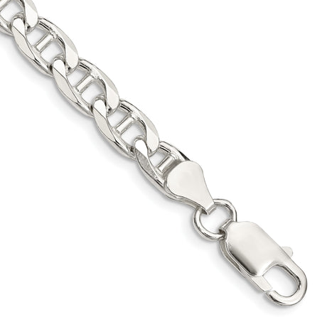 925 White Gold 6.5 mm Polished Chain Anklet, Solid shown for scale