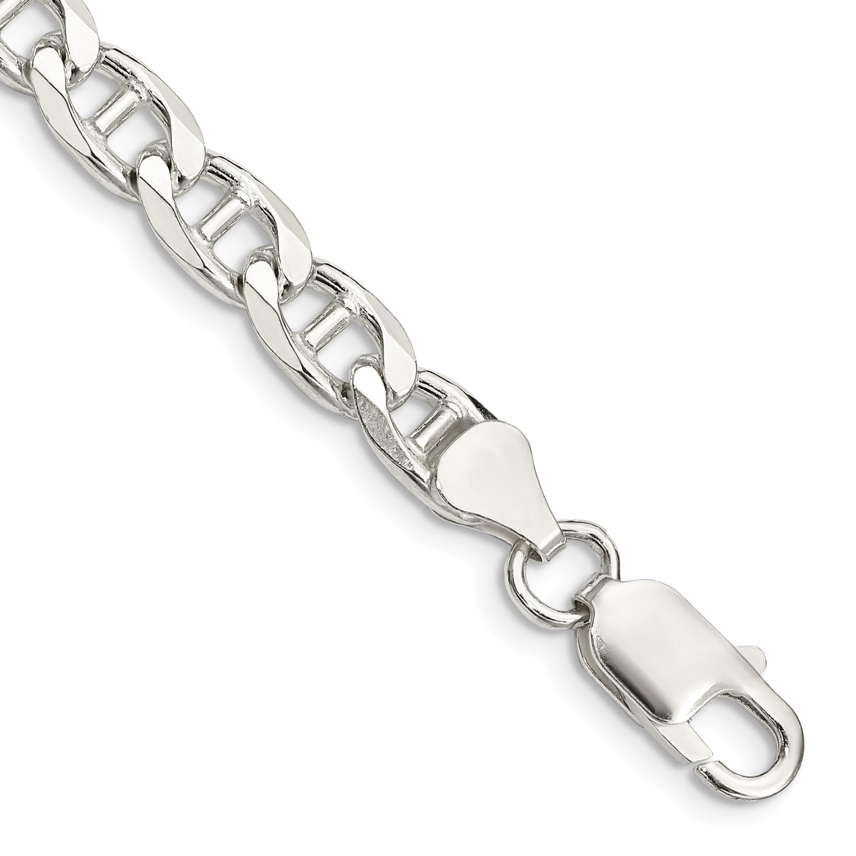 925 White Gold 6.5 mm Polished Chain Bracelet, Solid shown for scale