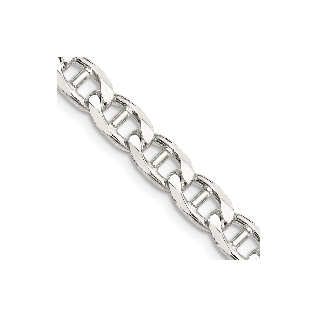 925 White Gold 6.5 mm Polished Chain Necklace, Solid detail view