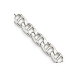 925 White Gold 6.5 mm Polished Chain Necklace, Solid detail view