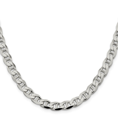 925 White Gold 7.4 mm Polished Chain Necklace, Solid