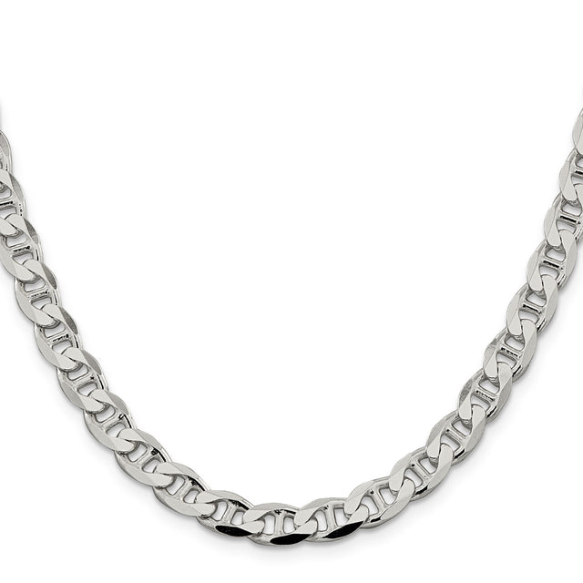 925 White Gold 7.4 mm Polished Chain Necklace, Solid