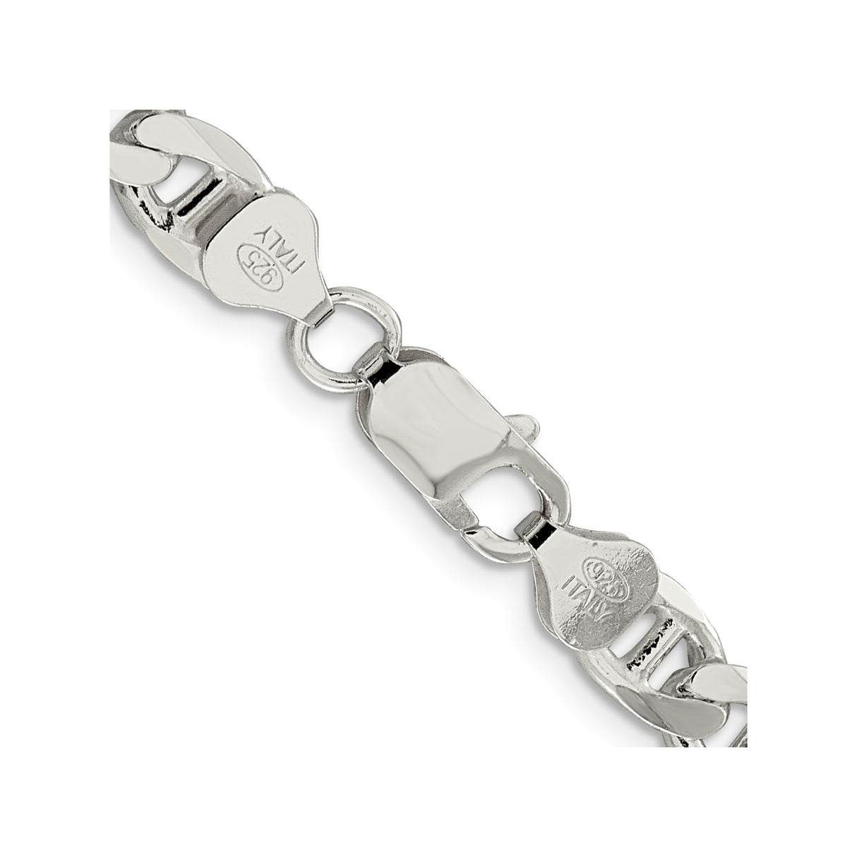 925 White Gold 7.4 mm Polished Chain Necklace, Solid alternate angle