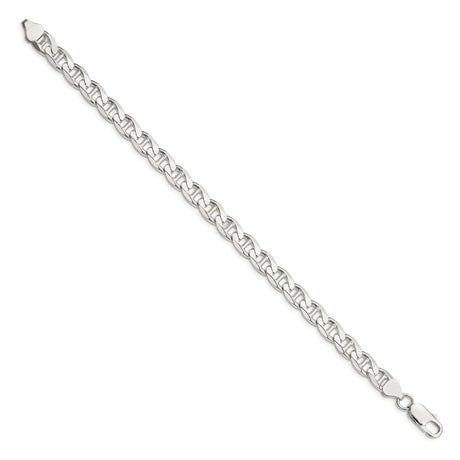 925 White Gold 7.4 mm Polished Chain Bracelet, Solid