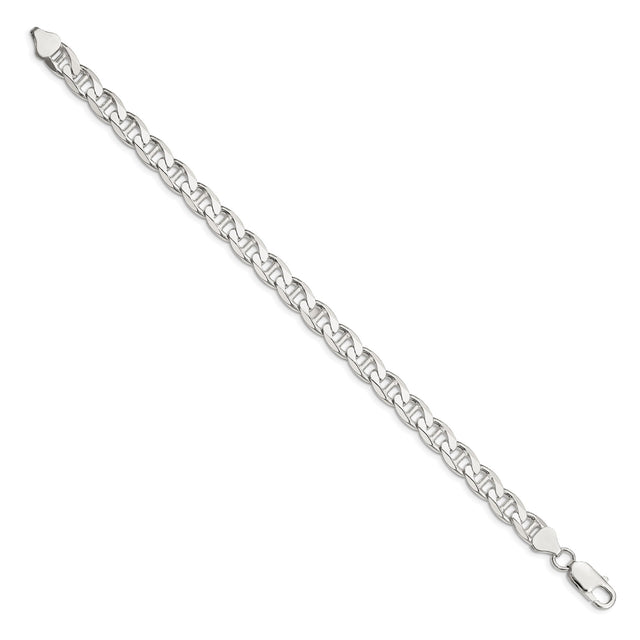 925 White Gold 7.4 mm Polished Chain Bracelet, Solid
