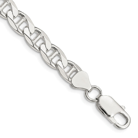925 White Gold 7.4 mm Polished Chain Anklet, Solid shown for scale