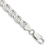 925 White Gold 7.4 mm Polished Chain Bracelet, Solid shown for scale