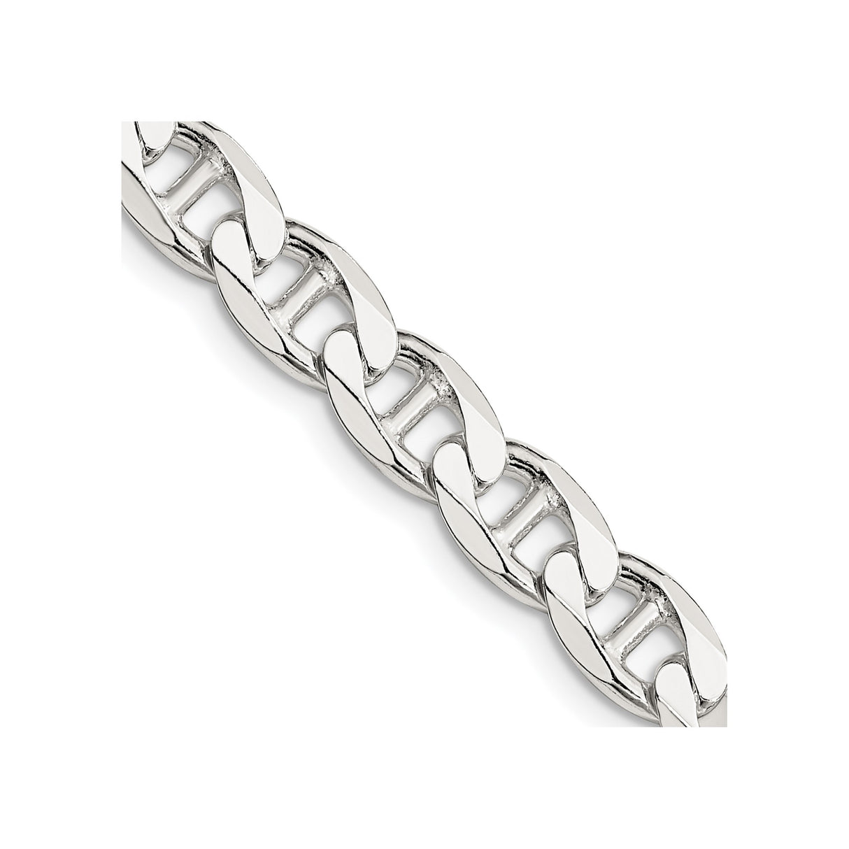925 White Gold 7.4 mm Polished Chain Necklace, Solid detail view