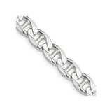 925 White Gold 7.4 mm Polished Chain Necklace, Solid detail view