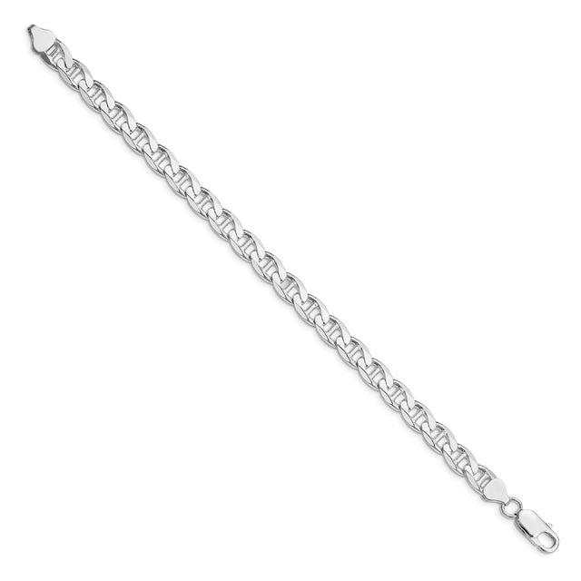 925 White Gold 7.4 mm Polished Chain Bracelet, Solid