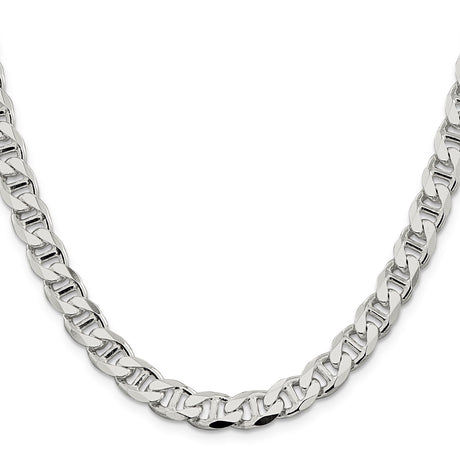 925 White Gold 8.25 mm Polished Chain Necklace, Solid