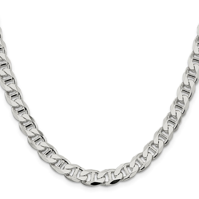 925 White Gold 8.25 mm Polished Chain Necklace, Solid