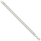 925 White Gold 8.25 mm Polished Chain Anklet, Solid