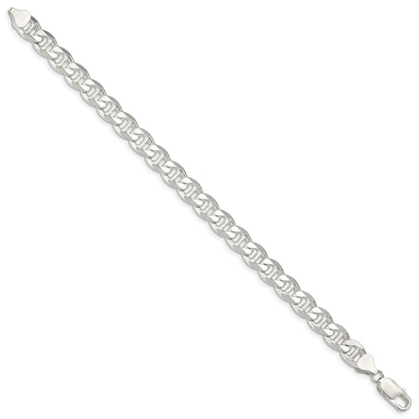 925 White Gold 8.25 mm Polished Chain Anklet, Solid