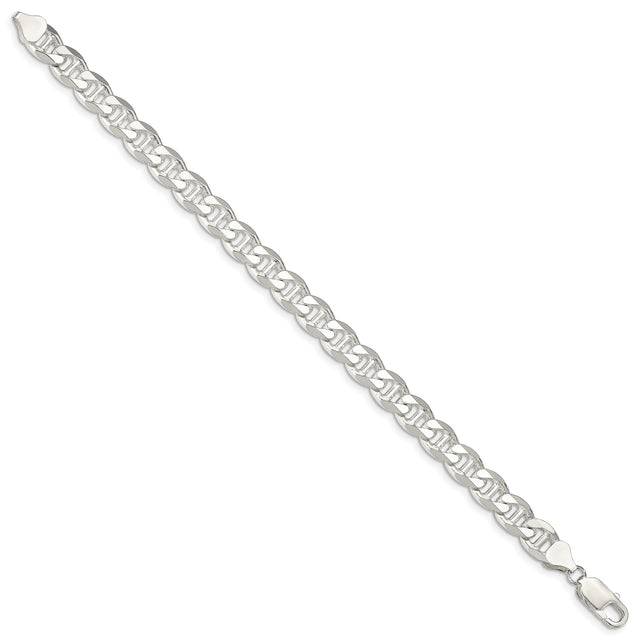 925 White Gold 8.25 mm Polished Chain Bracelet, Solid