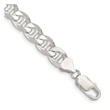 925 White Gold 8.25 mm Polished Chain Anklet, Solid shown for scale