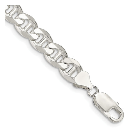 925 White Gold 8.25 mm Polished Chain Anklet, Solid shown for scale