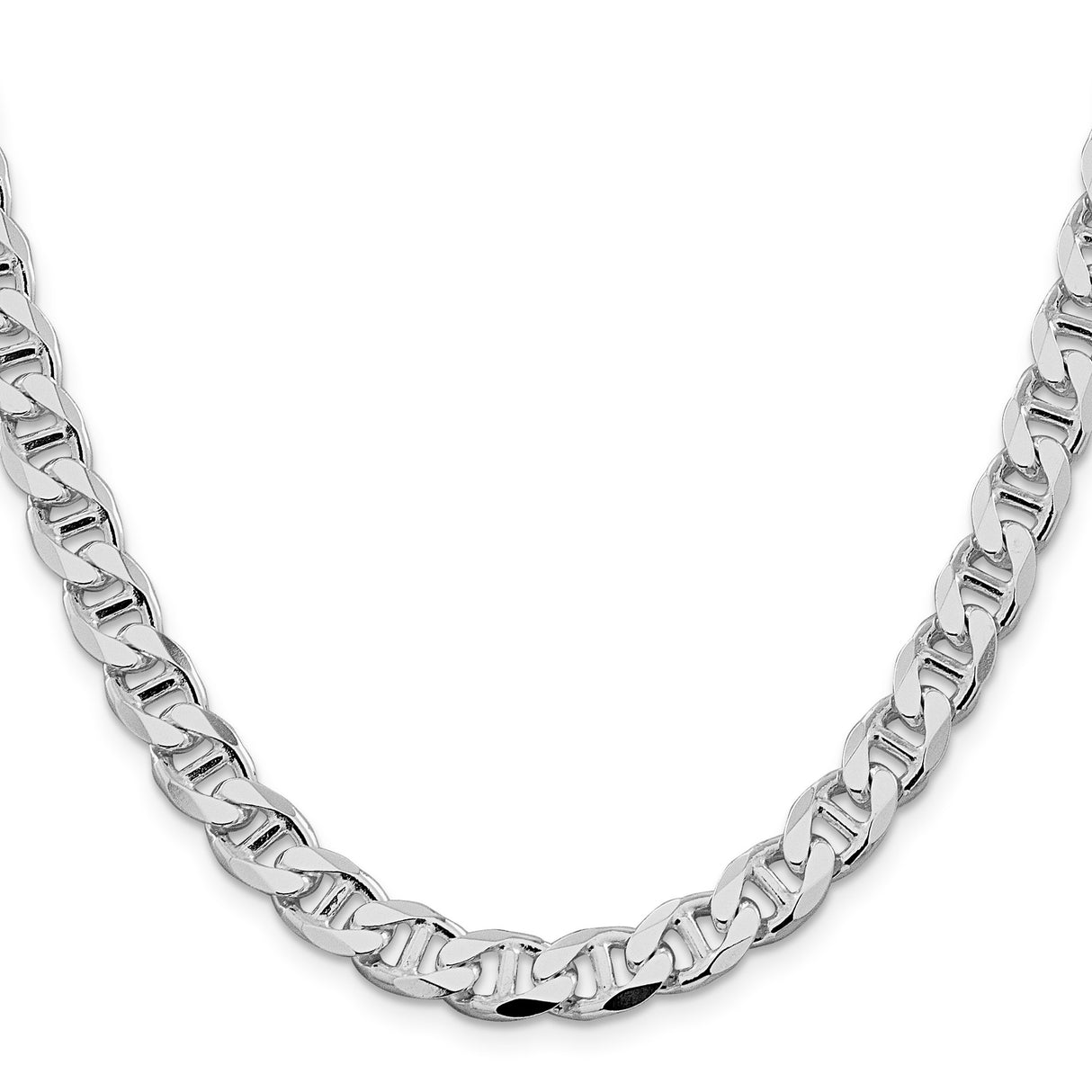 925 White Gold 8.25 mm Polished Chain Necklace, Solid