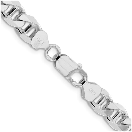 925 White Gold 8.25 mm Polished Chain Necklace, Solid alternate angle