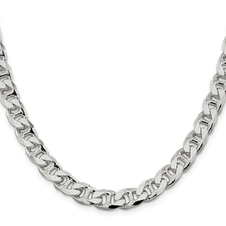 925 White Gold 9 mm Polished Chain Necklace, Solid