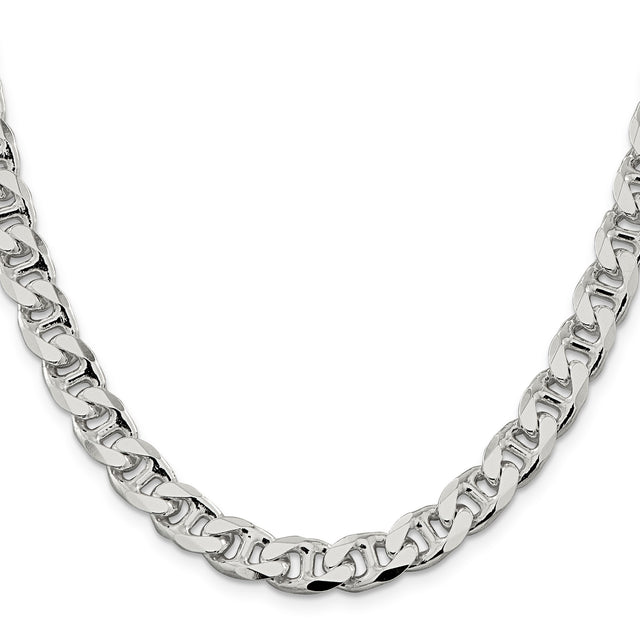 925 White Gold 9 mm Polished Chain Necklace, Solid