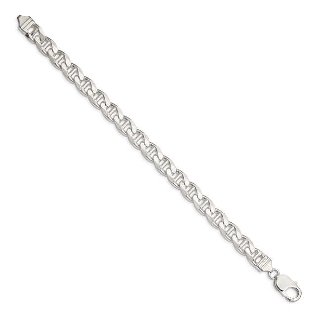 925 White Gold 9 mm Polished Chain Anklet, Solid