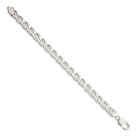 925 White Gold 9 mm Polished Chain Bracelet, Solid