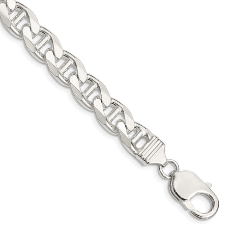 925 White Gold 9 mm Polished Chain Anklet, Solid shown for scale