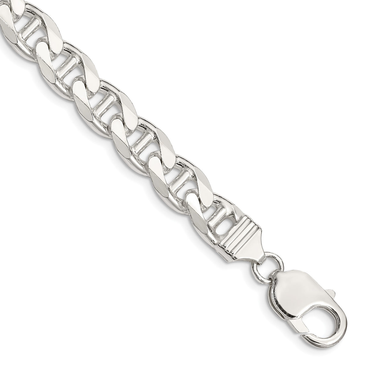 925 White Gold 9 mm Polished Chain Bracelet, Solid shown for scale