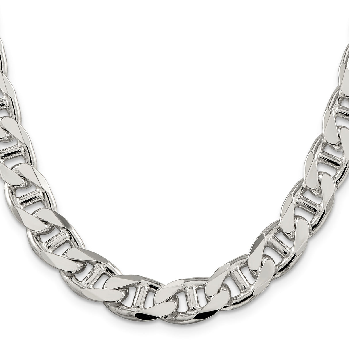 925 White Gold 10.5 mm Polished Chain Necklace, Solid