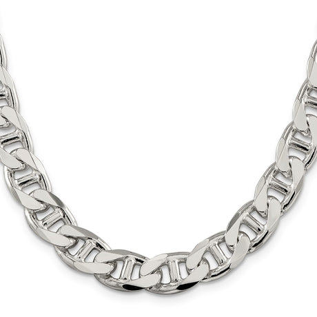 925 White Gold 10.5 mm Polished Chain Necklace, Solid