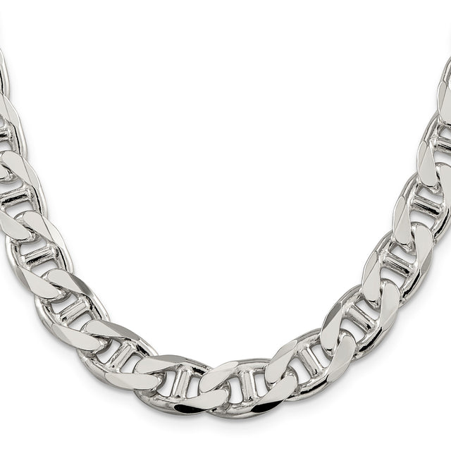 925 White Gold 10.5 mm Polished Chain Necklace, Solid