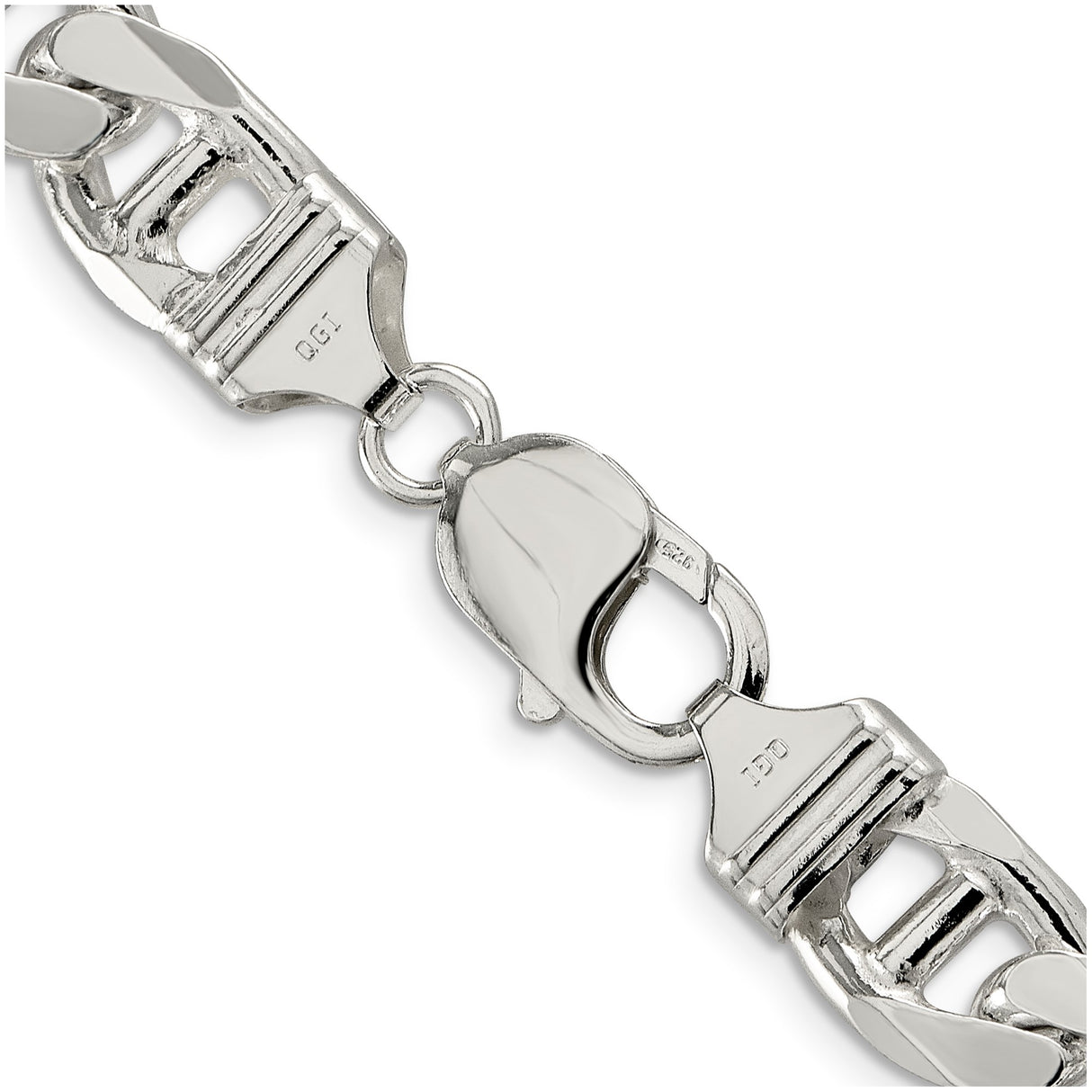 925 White Gold 10.5 mm Polished Chain Necklace, Solid alternate angle