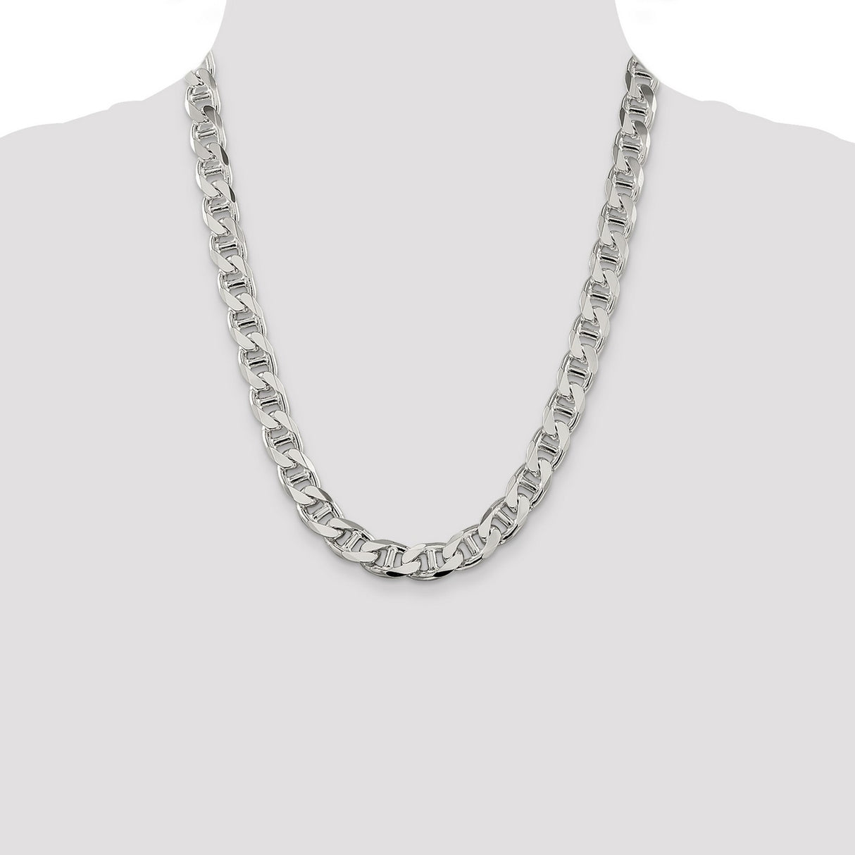 925 White Gold 10.5 mm Polished Chain Necklace, Solid detail view
