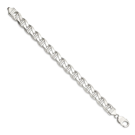 925 White Gold 10.5 mm Polished Chain Bracelet, Solid