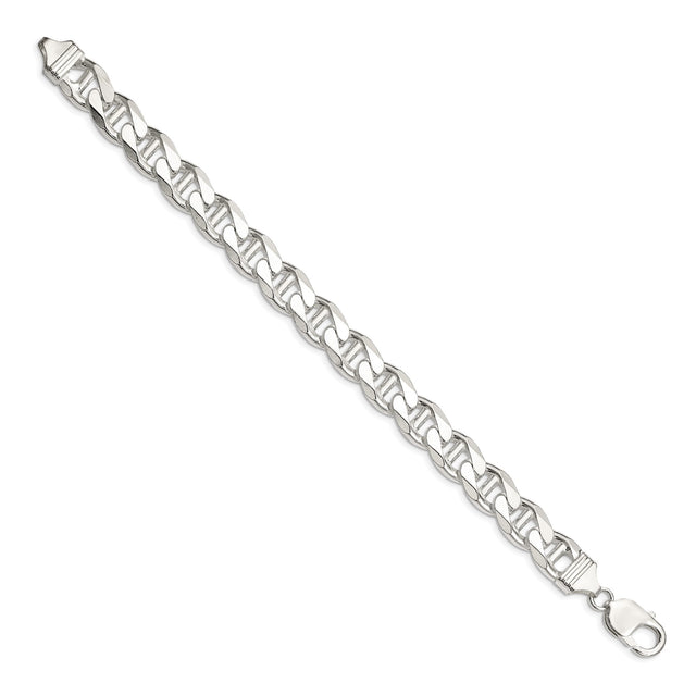 925 White Gold 10.5 mm Polished Chain Bracelet, Solid