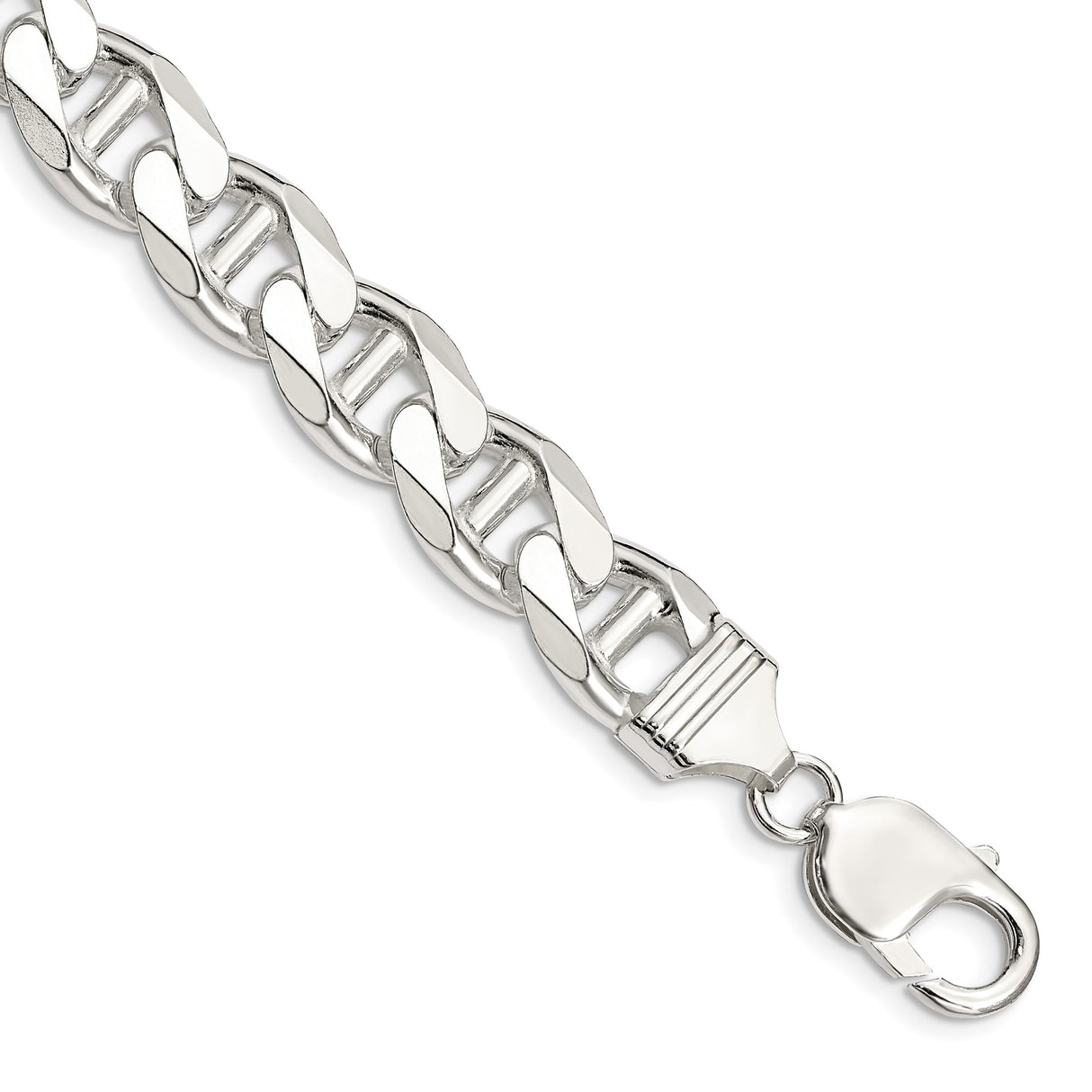 925 White Gold 10.5 mm Polished Chain Anklet, Solid shown for scale