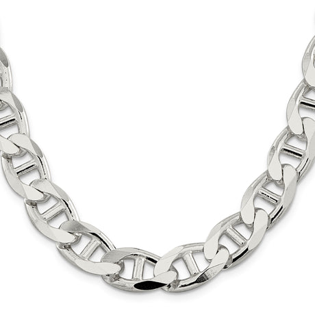 925 White Gold 13.5 mm Polished Chain Necklace, Solid
