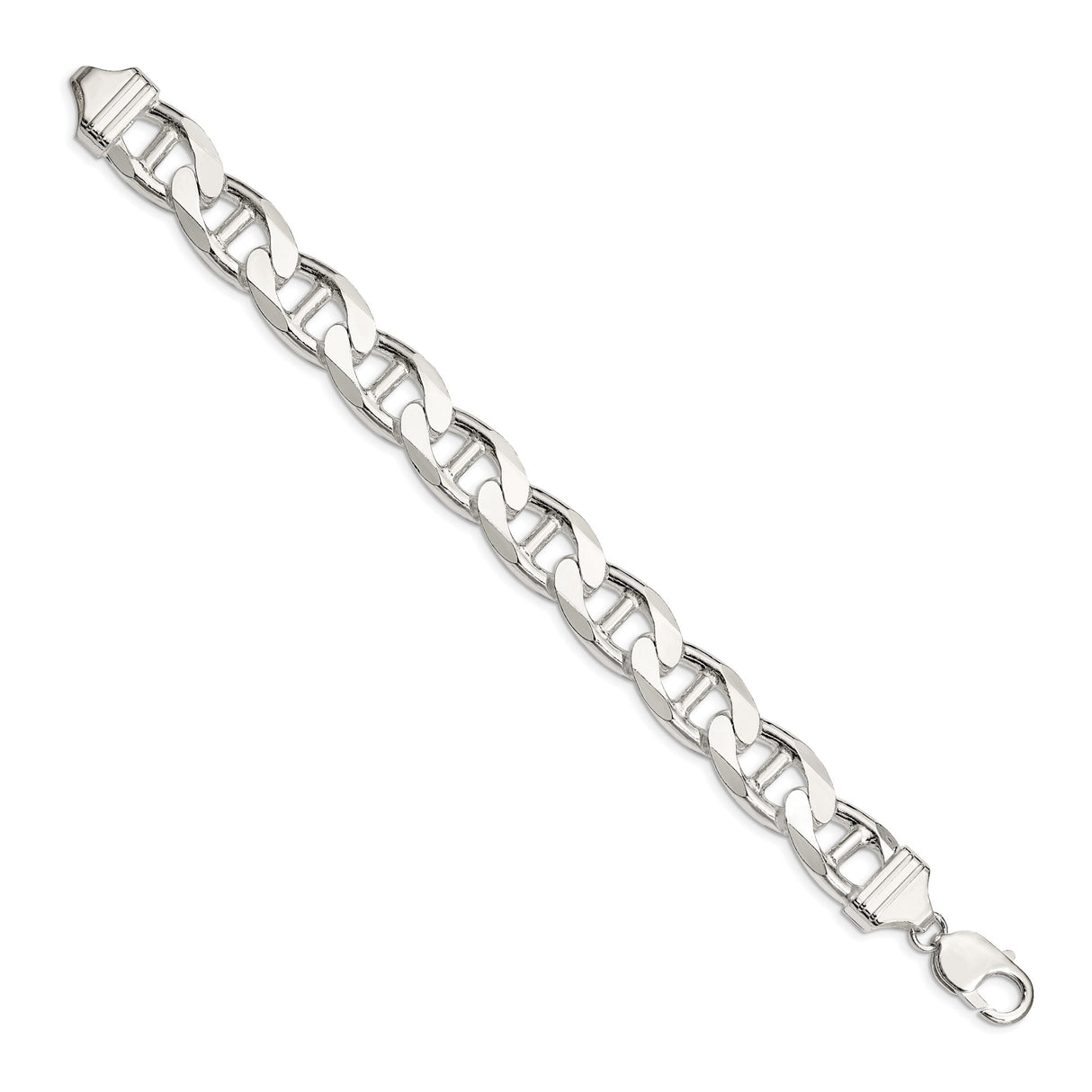 925 White Gold 13.5 mm Polished Chain Anklet, Solid