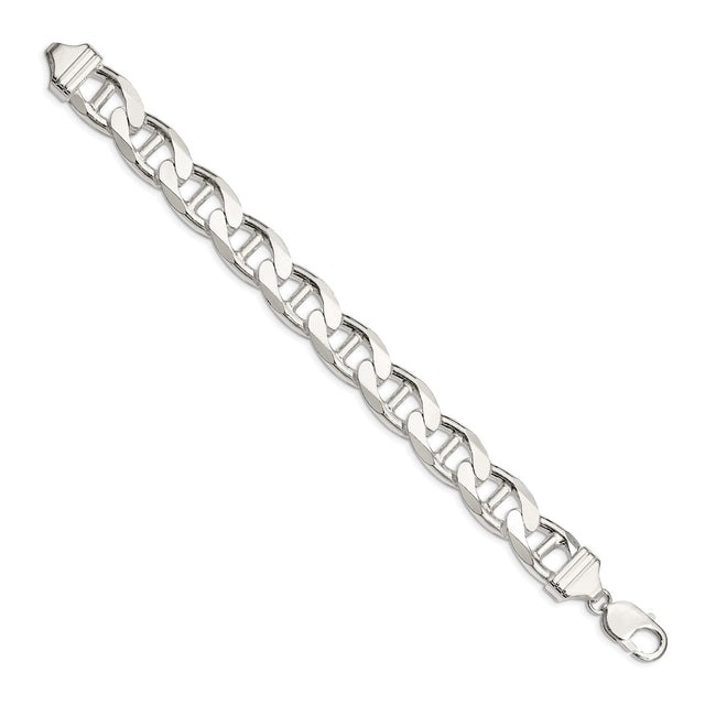 925 White Gold 13.5 mm Polished Chain Anklet, Solid