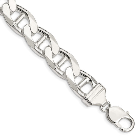 925 White Gold 13.5 mm Polished Chain Anklet, Solid shown for scale