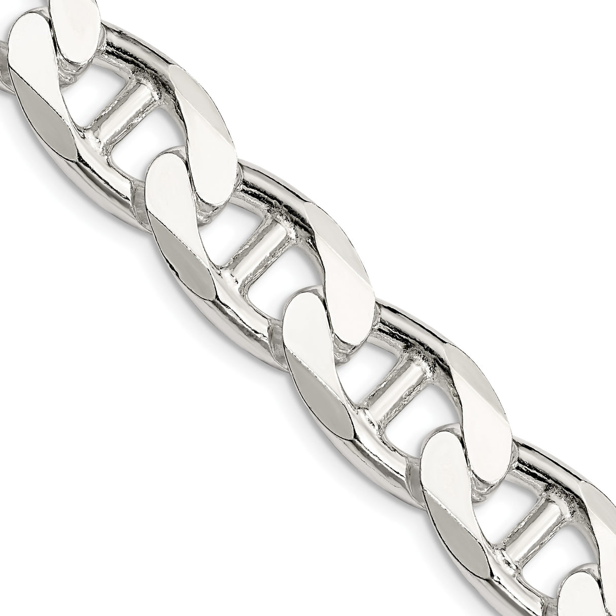 925 White Gold 13.5 mm Polished Chain Necklace, Solid detail view