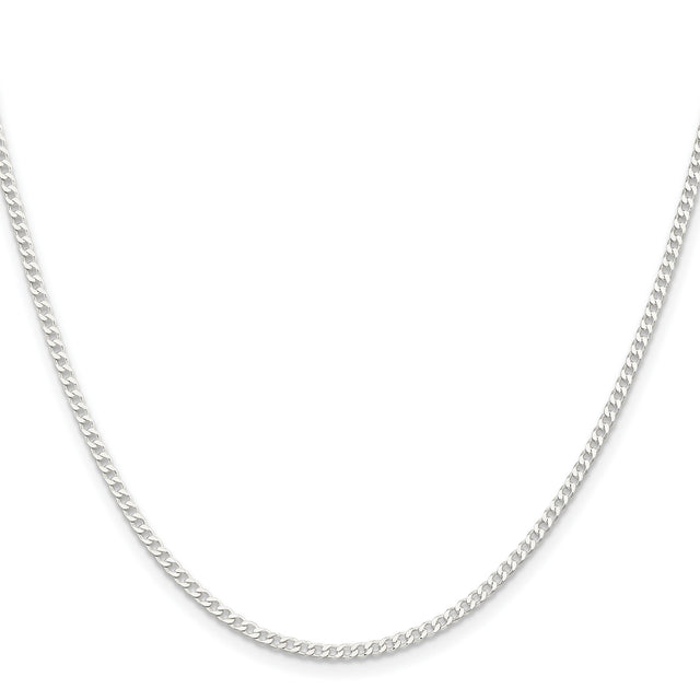 925 White Gold 2.3 mm Curb Chain Necklace, Polished