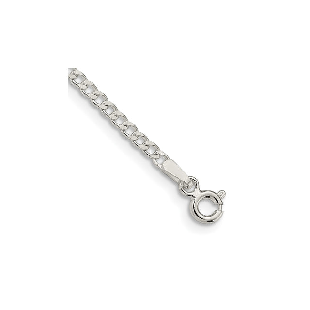 925 White Gold 2.3 mm Curb Chain Bracelet, Polished shown for scale